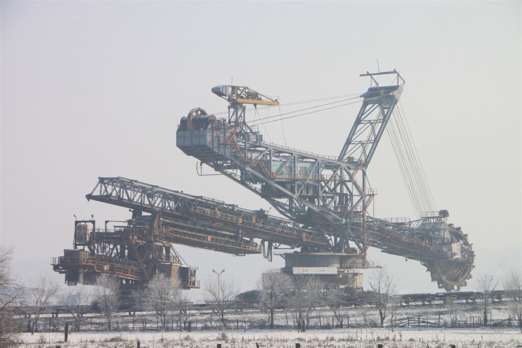 A bucket wheel excavator at a surface mine